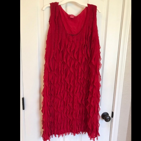 Red ruffle flapper dress, large - Picture 1 of 2